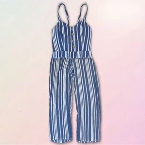Express, Blue, Striped, Sleeveless, Backless, Wide Leg Jumper